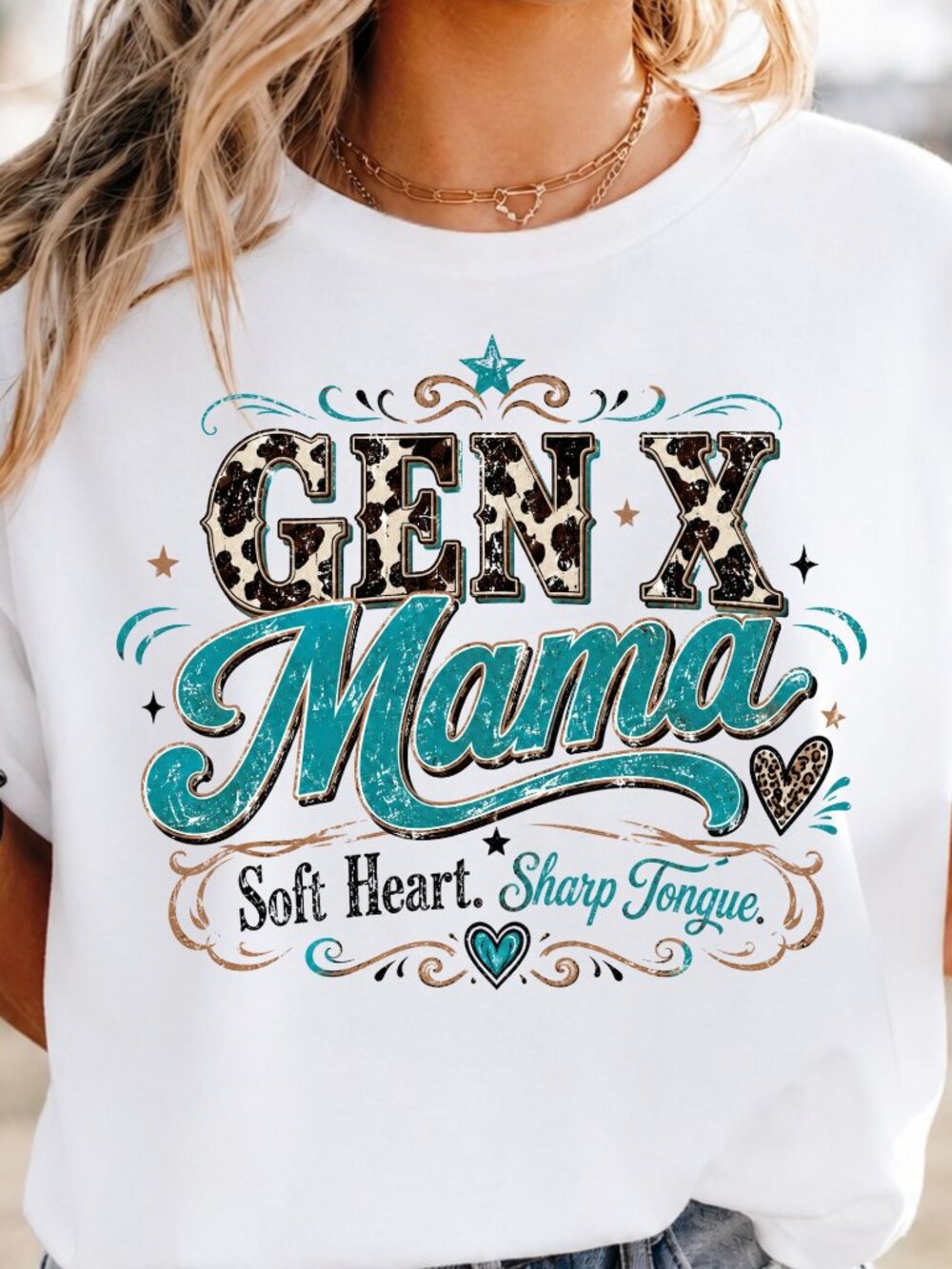Graphic Shirt GenX Mama Western Trendy Short Sleeve Tee Womens Tops White